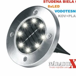 1KS LED SOLÁRNE VONKAJŠIE PRIZEMNE SVETLO KOVOVE BIELA STUDENA 8xLED LIGHTSON®Disk Lights SL6001S