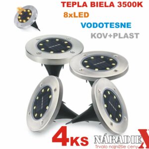 4KS LED SOLÁRNE VONKAJŠIE PRIZEMNE SVETLO KOVOVE BIELA TEPLA 8xLED LIGHTSON®Disk Lights SL60004T