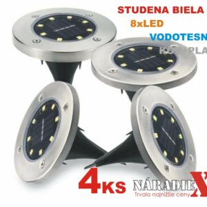 4KS LED SOLÁRNE VONKAJŠIE PRIZEMNE SVETLO KOVOVE BIELA STUDENA 8xLED LIGHTSON®Disk Lights SL60004S