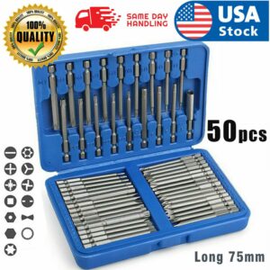 50KS EXTRA DLHÉ BITY SÚPRAVA PLOCHÝCH SKRUTKOVACÍCH BITOV HEX, TORX, KRIŽOVÉ, OTVORENÉ DO015