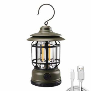 Kempingová lampa, lampáš v retro štýle ZELENE prevedenie LED svetlo Home Dekor Vintage Vodotesné svetlo pre stanovanie L27G 300217