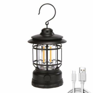 Kempingová lampa, lampáš v retro štýle ČIERNE prevedenie LED svetlo Home Dekor Vintage Vodotesné svetlo pre stanovanie L27B 300218