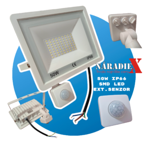 LED 50W STROPNÉ KOVOVÉ SVETLO SO SENZOROM A DRŽIAKOM STUDENA BIELA-SMD-LED, IP66, 220V, 30312
