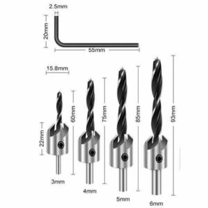 VRTÁK DO DREVA SO ZÁHLBNÍKOM SADA 4KS 3,4,5,6MM 3233