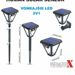 VONKAJŠIA LED SOLARNA LAMPA S POHYBOVYM SENZOROM LUDSKEHO TELA A FUNCIOU USB NABIJANIA HSV83